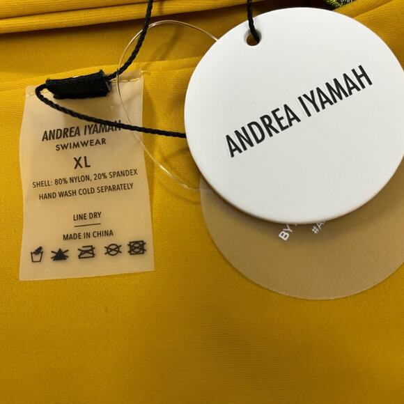 New Andrea Iyamah X Revolve Mona Embroidered Mustard Yellow Lemon Bikini Bottom - Picture 7 of 8